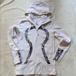 Lululemon Athletica White and Black Patterned Hooded Jacket